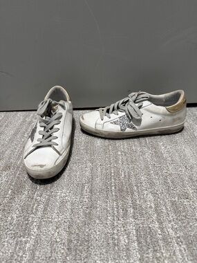 Golden goose white and glitter silver star sneaker, tennis shoe size 37 / 6.5